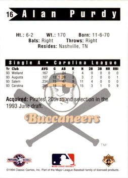 1994 Classic Best Salem Buccaneers #16 Alan Purdy Back