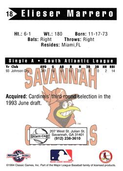 1994 Classic Best Savannah Cardinals #18 Eli Marrero Back