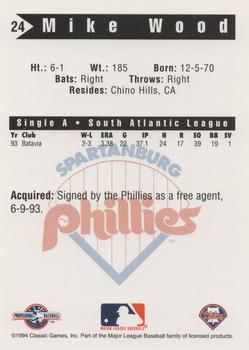 1994 Classic Best Spartanburg Phillies #24 Mike Wood Back