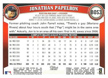 2011 Topps Boston Red Sox #BOS3 Jonathan Papelbon Back