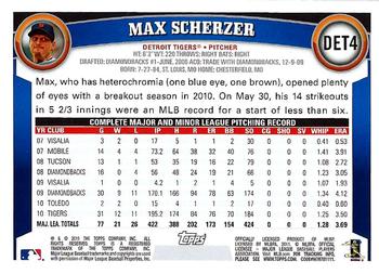2011 Topps Detroit Tigers #DET4 Max Scherzer Back