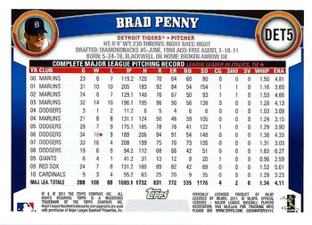 2011 Topps Detroit Tigers #DET5 Brad Penny Back