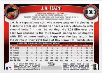 2011 Topps Houston Astros #HOU3 J.A. Happ Back