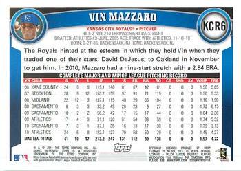 2011 Topps Kansas City Royals #KCR6 Vin Mazzaro Back