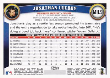 2011 Topps Milwaukee Brewers #MIL9 Jonathan Lucroy Back