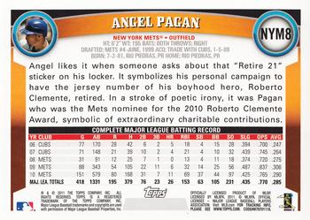 2011 Topps New York Mets #NYM8 Angel Pagan Back