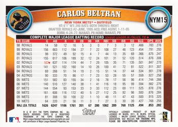 2011 Topps New York Mets #NYM15 Carlos Beltran Back