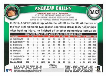 2011 Topps Oakland Athletics #OAK2 Andrew Bailey Back