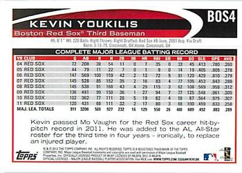 2012 Topps Boston Red Sox #BOS4 Kevin Youkilis Back