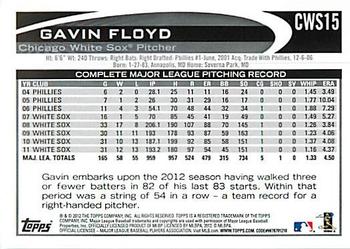 2012 Topps Chicago White Sox #CWS15 Gavin Floyd Back