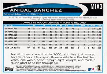 2012 Topps Miami Marlins #MIA3 Anibal Sanchez Back