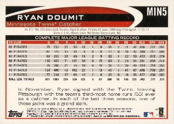2012 Topps Minnesota Twins #MIN5 Ryan Doumit Back