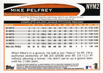 2012 Topps New York Mets #NYM2 Mike Pelfrey Back