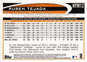 2012 Topps New York Mets #NYM12 Ruben Tejada Back