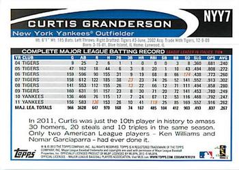 2012 Topps New York Yankees #NYY7 Curtis Granderson Back