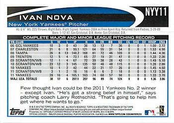2012 Topps New York Yankees #NYY11 Ivan Nova Back