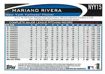 2012 Topps New York Yankees #NYY15 Mariano Rivera Back