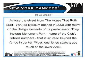 2012 Topps New York Yankees #NYY17 Yankee Stadium Back