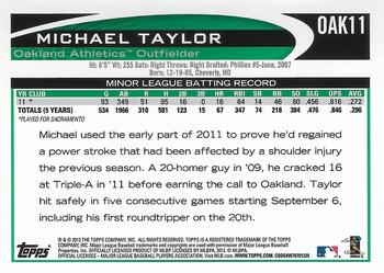 2012 Topps Oakland Athletics #OAK11 Michael Taylor Back