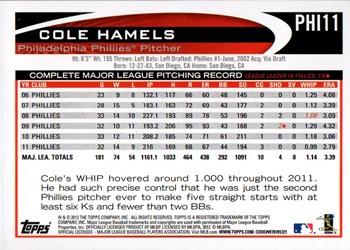 2012 Topps Philadelphia Phillies #PHI11 Cole Hamels Back