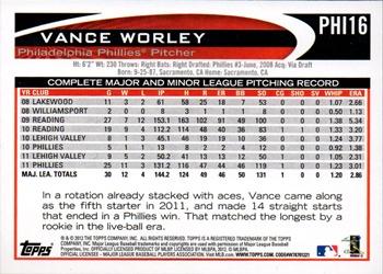 2012 Topps Philadelphia Phillies #PHI16 Vance Worley Back