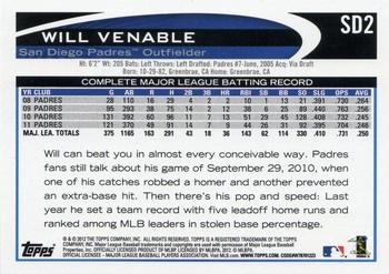 2012 Topps San Diego Padres #SD2 Will Venable Back