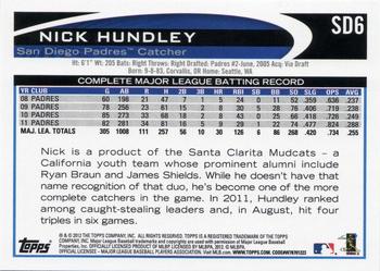 2012 Topps San Diego Padres #SD6 Nick Hundley Back