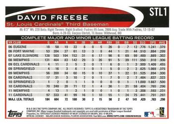 2012 Topps St. Louis Cardinals #STL1 David Freese Back