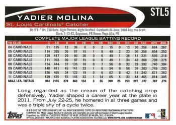 2012 Topps St. Louis Cardinals #STL5 Yadier Molina Back