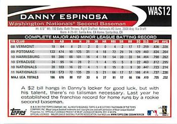 2012 Topps Washington Nationals #WAS12 Danny Espinosa Back