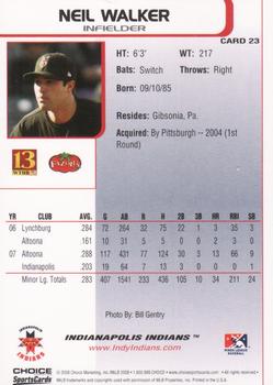 2008 Choice Indianapolis Indians #23 Neil Walker Back
