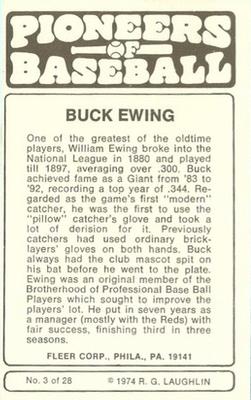 1975 Fleer Official Major League Patches - Pioneers of Baseball #3 Buck Ewing (and Mascot) Back