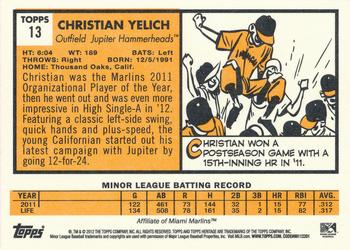 2012 Topps Heritage Minor League #13 Christian Yelich Back