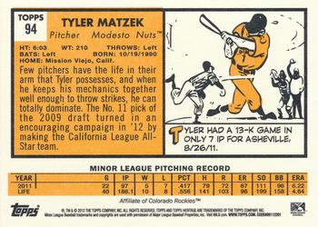 2012 Topps Heritage Minor League #94 Tyler Matzek Back