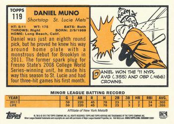 2012 Topps Heritage Minor League #119 Daniel Muno Back