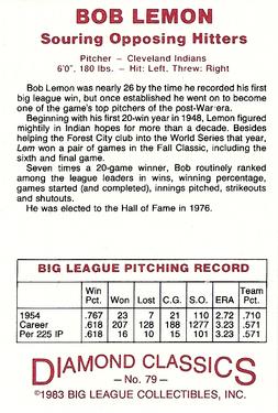 1982-83 Diamond Classics #79 Bob Lemon Back