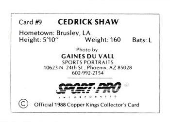 1988 Sport Pro Butte Copper Kings #9 Cedric Shaw Back