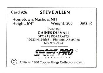 1988 Sport Pro Butte Copper Kings #26 Steve Allen Back