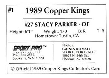 1989 Sport Pro Butte Copper Kings #1 Stacy Parker Back