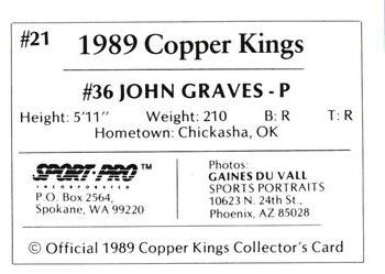 1989 Sport Pro Butte Copper Kings #21 John Graves Back
