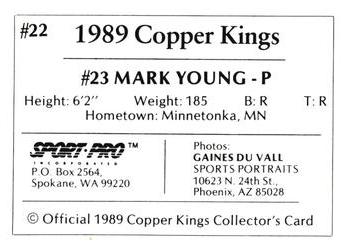 1989 Sport Pro Butte Copper Kings #22 Mark Young Back
