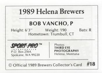 1989 Sport Pro Helena Brewers #18 Bob Vancho Back