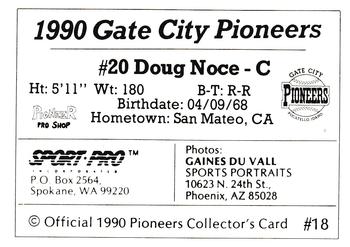 1990 Sport Pro Gate City Pioneers #18 Doug Noce Back