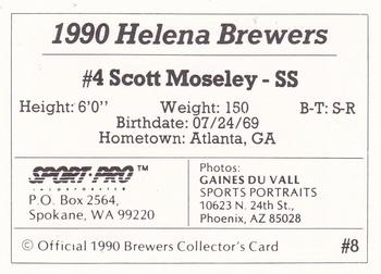 1990 Sport Pro Helena Brewers #8 Scott Moseley Back