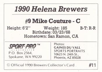 1990 Sport Pro Helena Brewers #11 Mike Couture Back