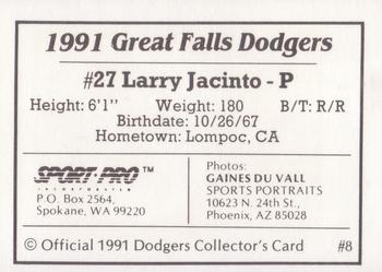 1991 Sport Pro Great Falls Dodgers #8 Larry Jacinto Back