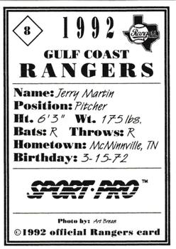 1992 Sport Pro Gulf Coast Rangers #8 Jerry Martin Back