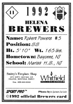 1992 Sport Pro Helena Brewers #11 Robert Powers Back