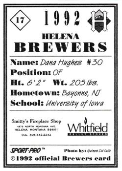 1992 Sport Pro Helena Brewers #17 Danan Hughes Back