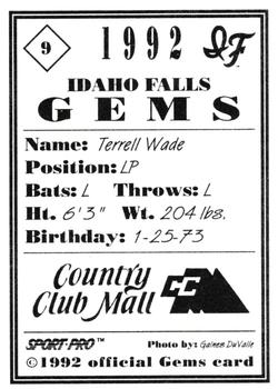 1992 Sport Pro Idaho Falls Gems #9 Terrell Wade Back